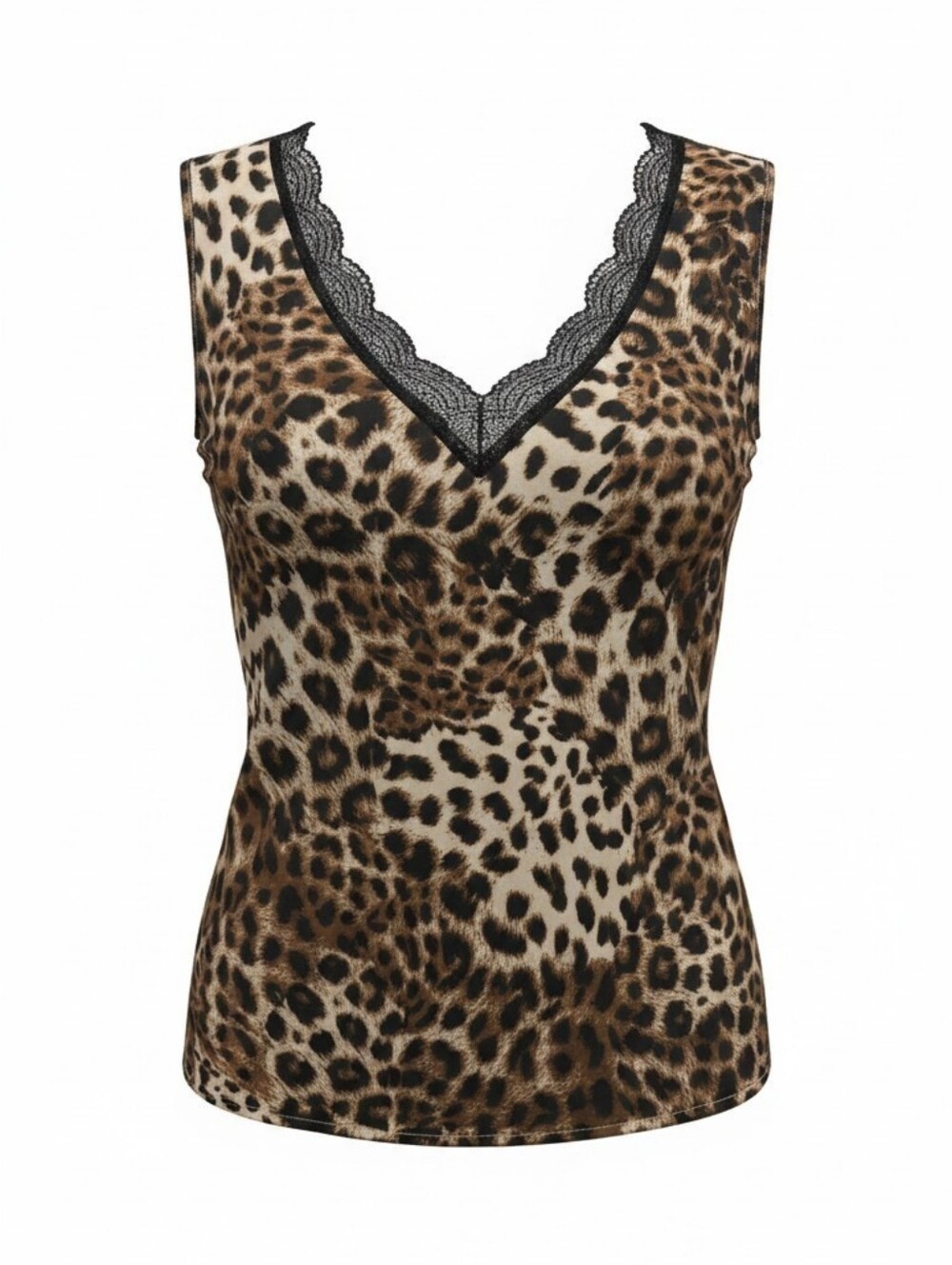 Ookie & Lala Women's XL Leopard Print Sleeveless Top Black Lace V-Neck Stretch